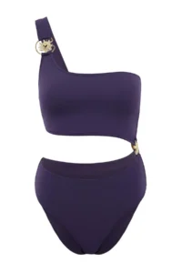 TRENDYOLMİLLA Purple One Shoulder Casting with accessories Cut Out Detailed Regular Swimsuit - Image 3