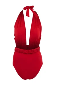 TRENDYOLMİLLA Red Deep V-neck Covered Casting with accessories Regular Swimsuit - Image 7