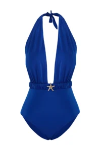 TRENDYOLMİLLA Saks Blue Deep V-neck Covered Casting with accessories Regular Swimsuit - Image 6