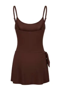 TRENDYOLMİLLA Brown tied up Square Neck Covered Skirt Swimsuit - Image 6