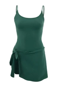 TRENDYOLMİLLA Emerald Green tied up Square Neck Covered Skirt Swimsuit - Image 5