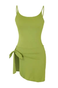 TRENDYOLMİLLA Green tied up Square Neck Covered Skirt Swimsuit - Image 5