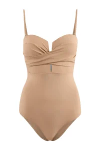 TRENDYOLMİLLA Nude Rengi Drapeli Strapless Covered hipster Swimsuit - Image 4