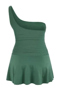 TRENDYOLMİLLA Emerald Green One Shoulder Covered Shorts Skirt Basic Swimsuit - Image 7