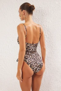 TRENDYOLMİLLA Leopard Patterned tunnelled Square Neck Covered brazilian Swimsuit - Image 4