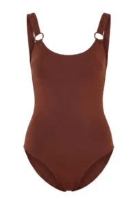 TRENDYOLMİLLA Brown U-Neck Covered with accessories Regular Basic Swimsuit - Image 4