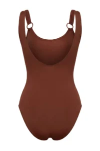 TRENDYOLMİLLA Brown U-Neck Covered with accessories Regular Basic Swimsuit - Image 5