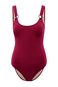 TRENDYOLMİLLA Burgundy U-Neck Covered with accessories Regular Basic Swimsuit - Image 5