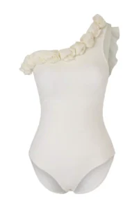 TRENDYOLMİLLA Ecru One Shoulder Covered Floral Appliqued Regular Swimsuit - Image 4