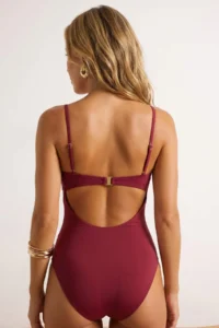 TRENDYOLMİLLA Burgundy Drapeli Strapless Covered Regular Swimsuit - Image 3