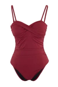 TRENDYOLMİLLA Burgundy Drapeli Strapless Covered Regular Swimsuit - Image 4