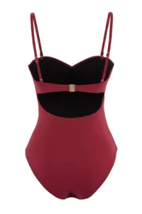 TRENDYOLMİLLA Burgundy Drapeli Strapless Covered Regular Swimsuit - Image 5