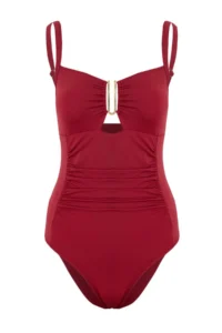 TRENDYOLMİLLA Burgundy Square Neck Covered Drapeli with accessories Regular Swimsuit - Image 4