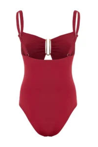 TRENDYOLMİLLA Burgundy Square Neck Covered Drapeli with accessories Regular Swimsuit - Image 5