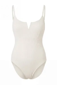 TRENDYOLMİLLA Ecru V-neck Covered textured Regular Core Basic Swimsuit - Image 4