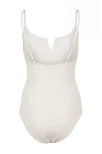 TRENDYOLMİLLA Ecru V-neck Covered textured Regular Core Basic Swimsuit - Image 5