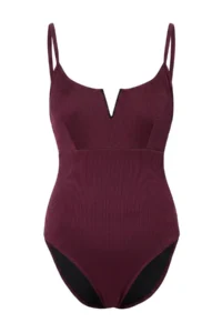 TRENDYOLMİLLA Plum V-neck Covered textured Regular Core Basic Swimsuit - Image 4