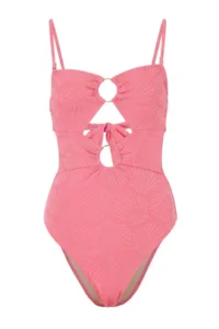 TRENDYOLMİLLA Pink Cut Out Detailed Strapless Covered brazilian Swimsuit - Image 4