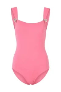 TRENDYOLMİLLA Pink Square Neck Covered Casting with accessories Regular Swimsuit - Image 4