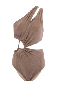 TRENDYOLMİLLA Brown tunnelled One Shoulder Covered Simli Regular Mayokini - Image 4