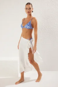 TRENDYOLMİLLA Ecru Weaving Frilly Maxi Beach Pareo