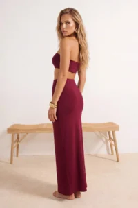 TRENDYOLMİLLA Burgundy Knitting Maxi Döküm with accessories Beach Pareo - Image 4
