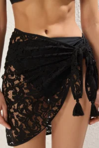 TRENDYOLMİLLA Black Knitting Beach Mini Pareo