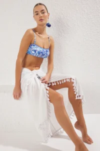 TRENDYOLMİLLA Ecru Weaving Tassel Maxi Beach Pareo - Image 2