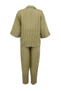 TRENDYOLMİLLA Light Khaki Striped Weaving Transparan Beach Shirt Pants Set - Image 5