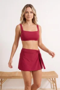TRENDYOLMİLLA Burgundy Regular Waist Slit Detailed Skirt Bikini Bottom