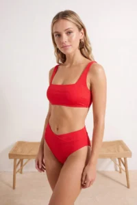 TRENDYOLMİLLA Red textured Regular Waist Regular Bikini Bottom - Image 2