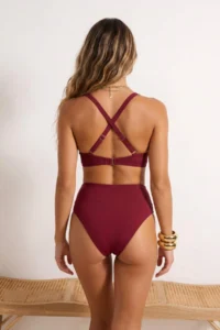 TRENDYOLMİLLA Burgundy hipster High Waist Chlorine&Water Resistant LONG Lasting LYCRA®XTRA LIFE Bikini Bottom - Image 3