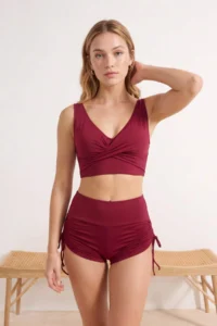 TRENDYOLMİLLA Burgundy tunnelled bralette Covered Binding Detailed Shorts Bikini Set - Image 2