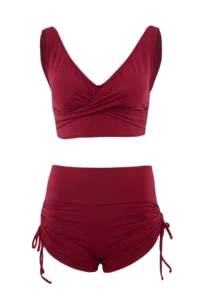 TRENDYOLMİLLA Burgundy tunnelled bralette Covered Binding Detailed Shorts Bikini Set - Image 5