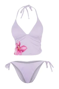 TRENDYOLMİLLA Lilac flower patterned tied up Tankini Covered Regular Waist brazilian Bikini Set - Image 5