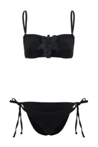 TRENDYOLMİLLA Black Strapless Covered Floral Appliqued Regular Waist Regular Bikini Set - Image 4