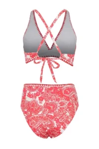 TRENDYOLMİLLA Ethnic Patterned Triangle Embroidery Detailed Covered High Waist Regular Bikini Set - Image 5