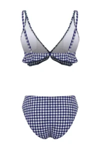 TRENDYOLMİLLA Navy Blue Plaid Patterned Triangle Covered textured Frilly Low Waist Regular Bikini Set - Image 7