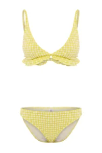 TRENDYOLMİLLA Yellow Plaid Patterned Triangle Covered textured Frilly Low Waist Regular Bikini Set - Image 4