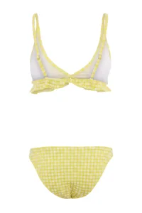 TRENDYOLMİLLA Yellow Plaid Patterned Triangle Covered textured Frilly Low Waist Regular Bikini Set - Image 5