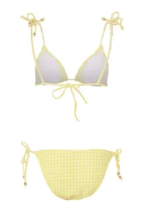 TRENDYOLMİLLA Yellow Plaid textured Triangle Covered With Beaded Accents Low Waist Regular Bikini Set - Image 5