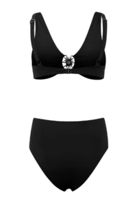 TRENDYOLMİLLA Black Triangle Covered Casting with accessories High Waist Regular Bikini Set - Image 6