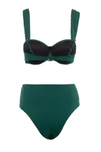 TRENDYOLMİLLA Emerald Green balconette Covered Binding Detailed High Waist Regular Bikini Set - Image 5