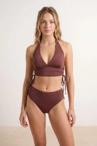 TRENDYOLMİLLA Brown Triangle Covered Drapeli Adjustable High Waist Regular Bikini Set