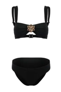 TRENDYOLMİLLA Black Strapless Covered Casting with accessories Regular Waist Regular Bikini Set - Image 3