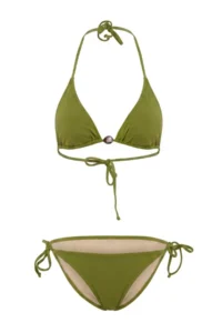 TRENDYOLMİLLA Green Triangle Covered with accessories Regular Waist Regular Bikini Set