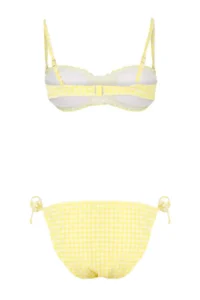 TRENDYOLMİLLA Yellow Gingham Strapless Covered Regular Waist Regular 3 Sets Bikini Set - Image 7