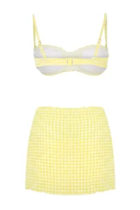 TRENDYOLMİLLA Yellow Gingham Strapless Covered Regular Waist Regular 3 Sets Bikini Set - Image 8