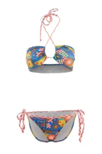 TRENDYOLMİLLA Geometric Patterned Strapless Covered Low Waist High Leg Regular Bikini Set - Image 5