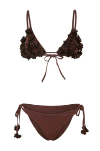 TRENDYOLMİLLA Brown Triangle Floral Appliqued Regular Waist Regular Bikini Set - Image 4